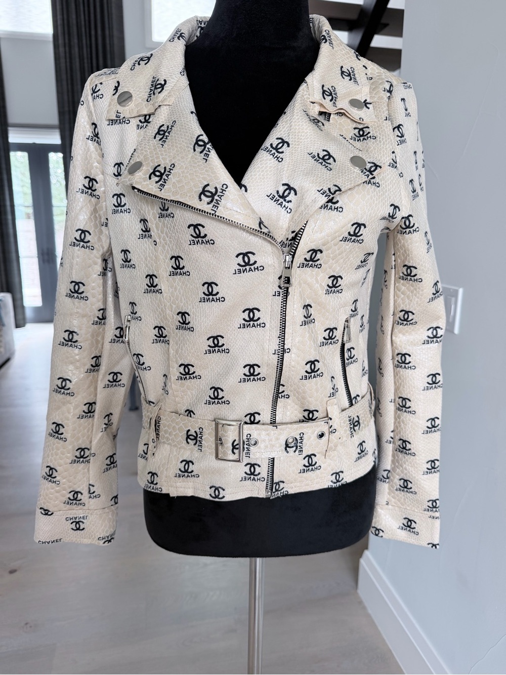 Cream Logo Moto Jacket size S